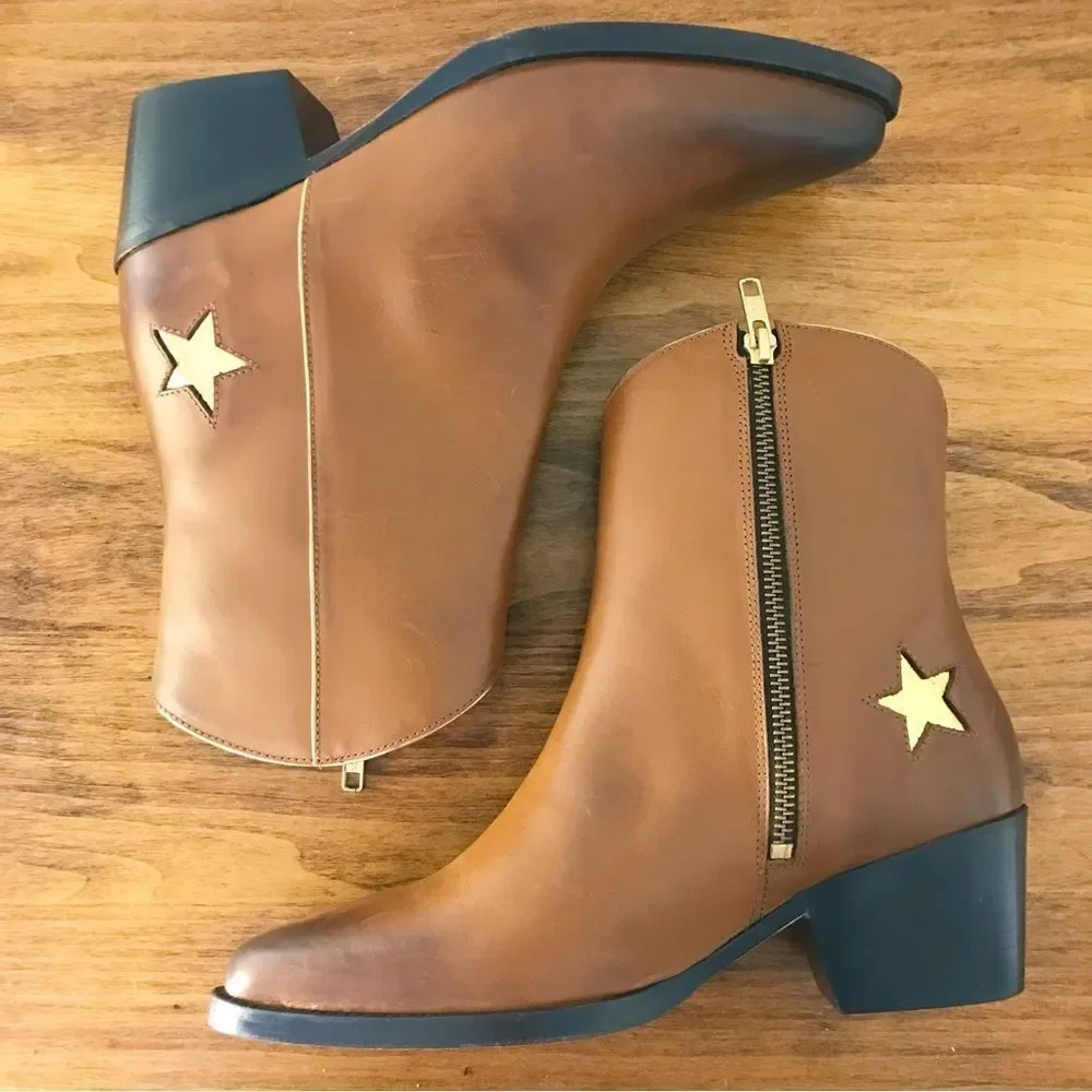 THURSDAY BOOT CO Country Star Brown Leather Ankle Boot With Heel Size‎ 6.5 New